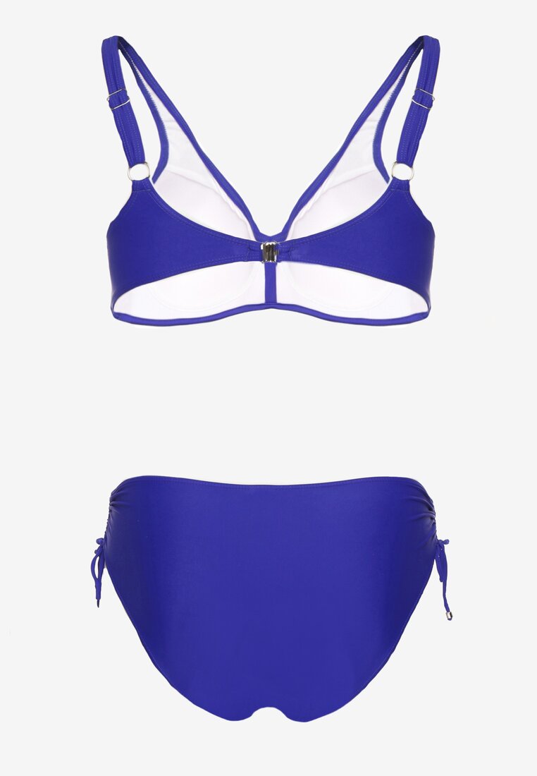 Granatowe Bikini Biustonosz z Marszczeniem i Majtki Figi ze Ściągaczami Sarimine