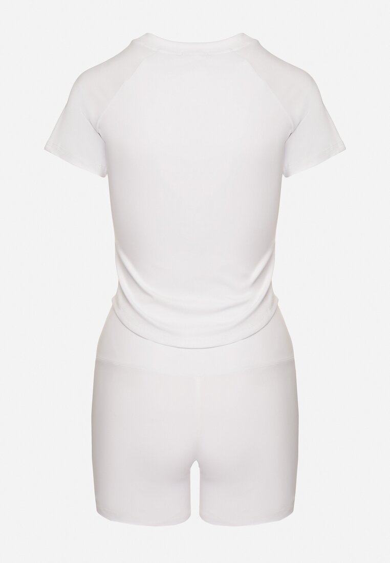 Biały Komplet Sportowy T-shirt i Szorty z Ozdobnym Lampasem Zorettia