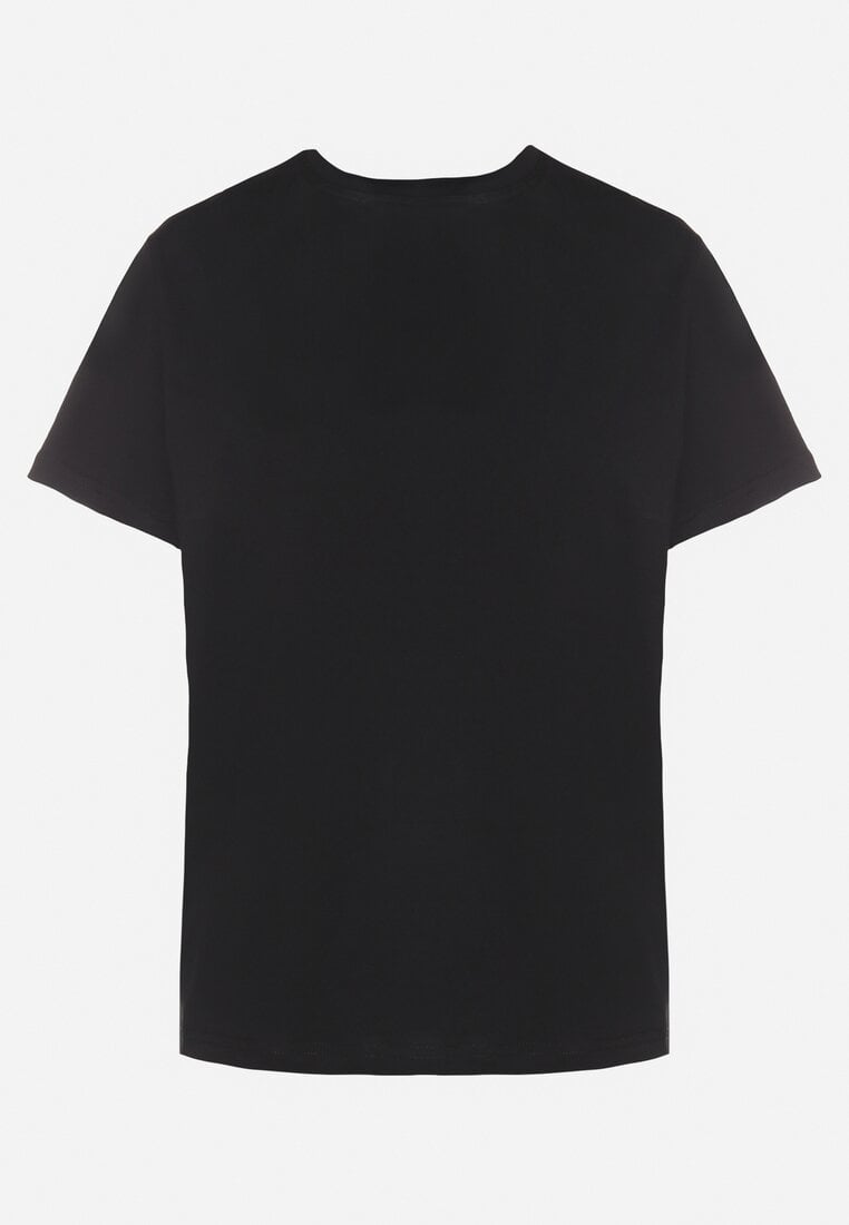Czarny T-shirt z Bawełny Ozdobiony Naszywką Firolee