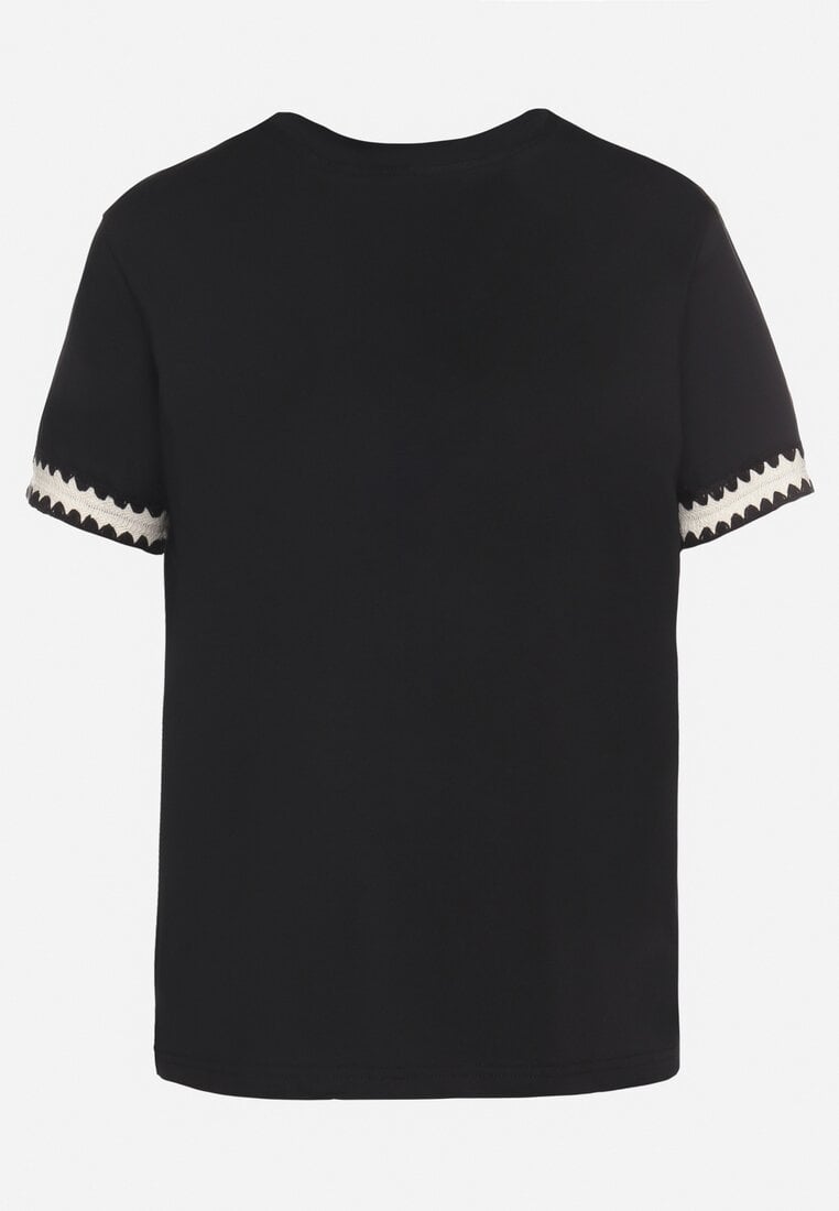 Czarny T-shirt z Bawełny Ozdobiony Sercem Firiane