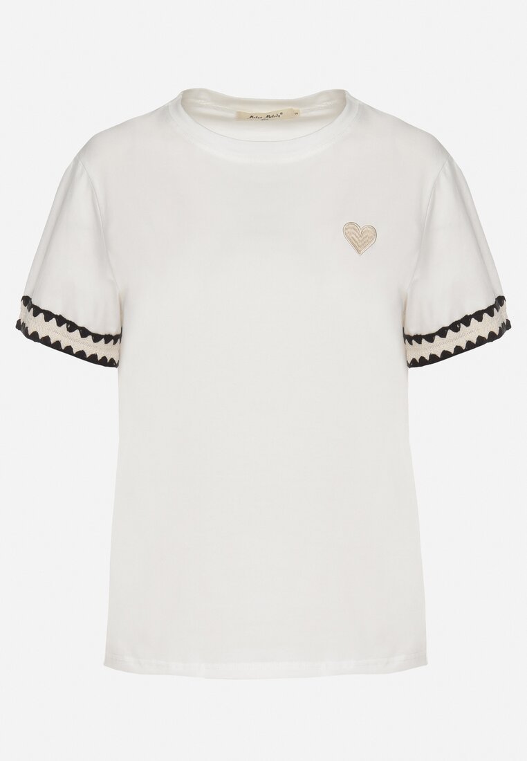 Biały T-shirt z Bawełny Ozdobiony Sercem Firiane