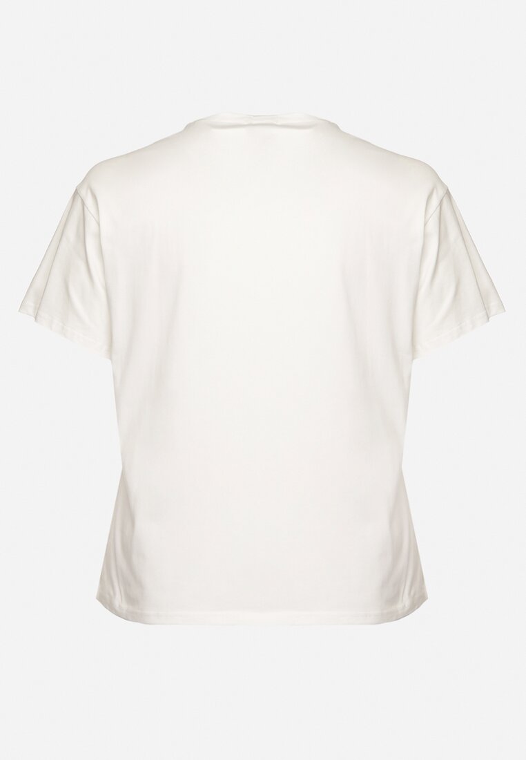 Biały T-shirt z Bawełny Ozdobiony Cyrkoniami i Haftami Firarette