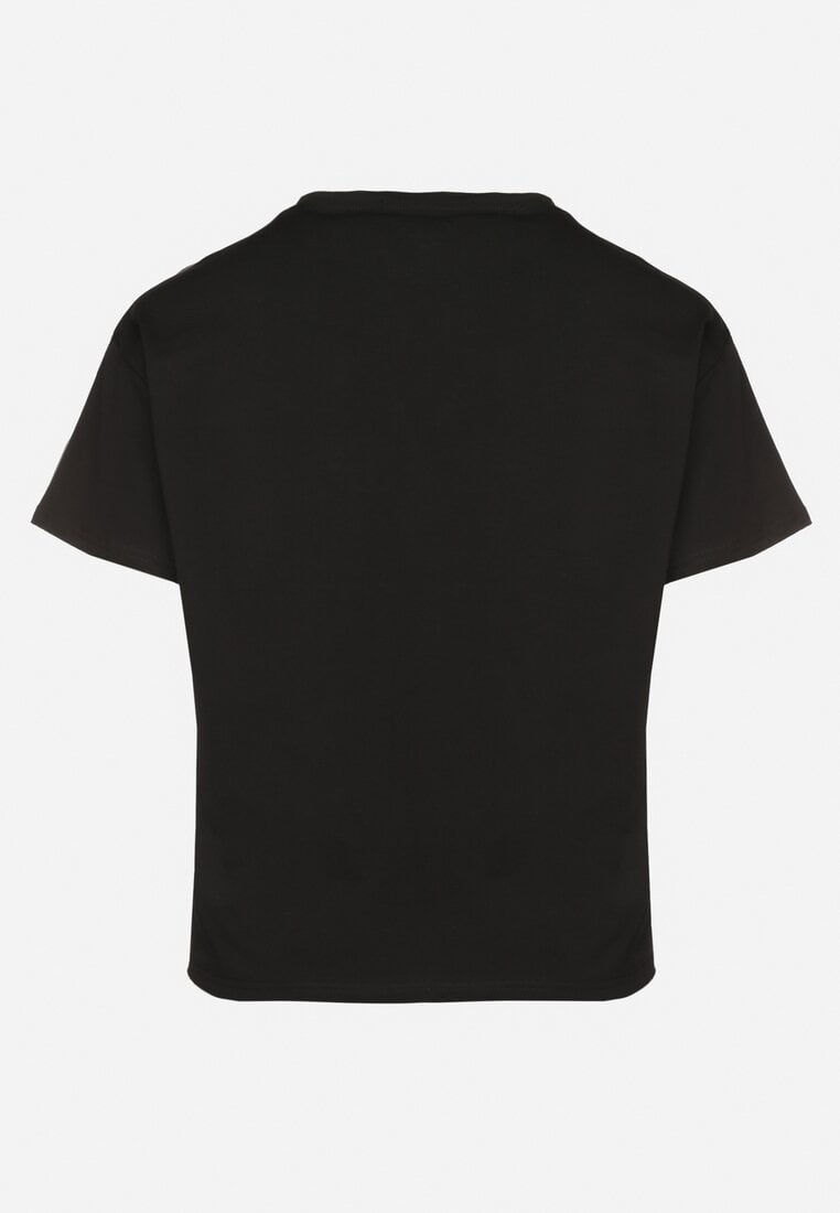 Czarny T-shirt z Bawełny Ozdobiony Cyrkoniami i Haftami Firarette