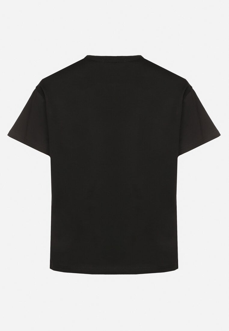 Czarny T-shirt z Bawełny z Naszywką Kwiatu Firirene
