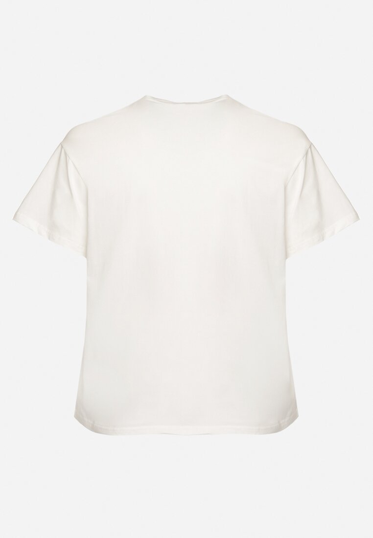 Biały T-shirt z Bawełny z Naszywką Kwiatu Firirene