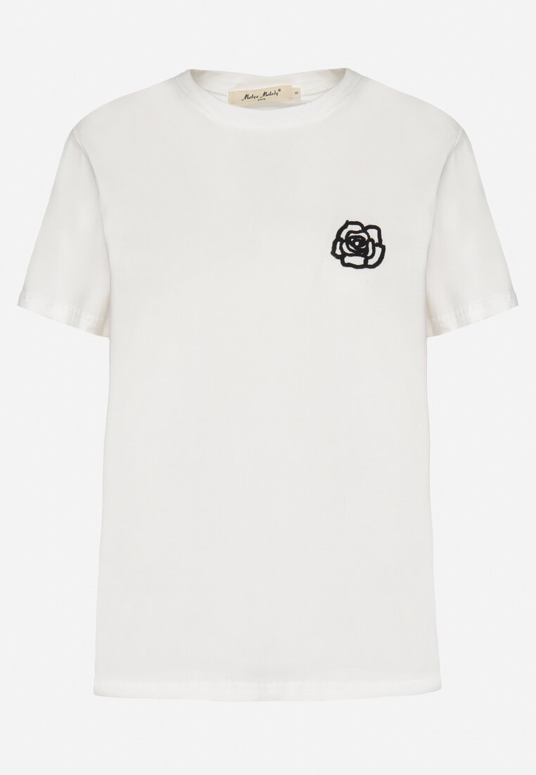Biały T-shirt z Bawełny Ozdobiony Naszywką Firolee