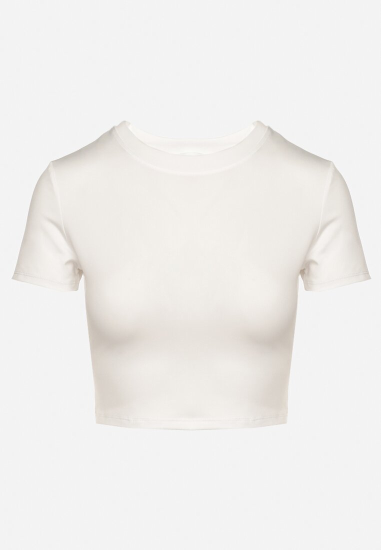 Biały T-shirt z Wiskozą o Dopasowanym Kroju Typu Crop Top Folirra