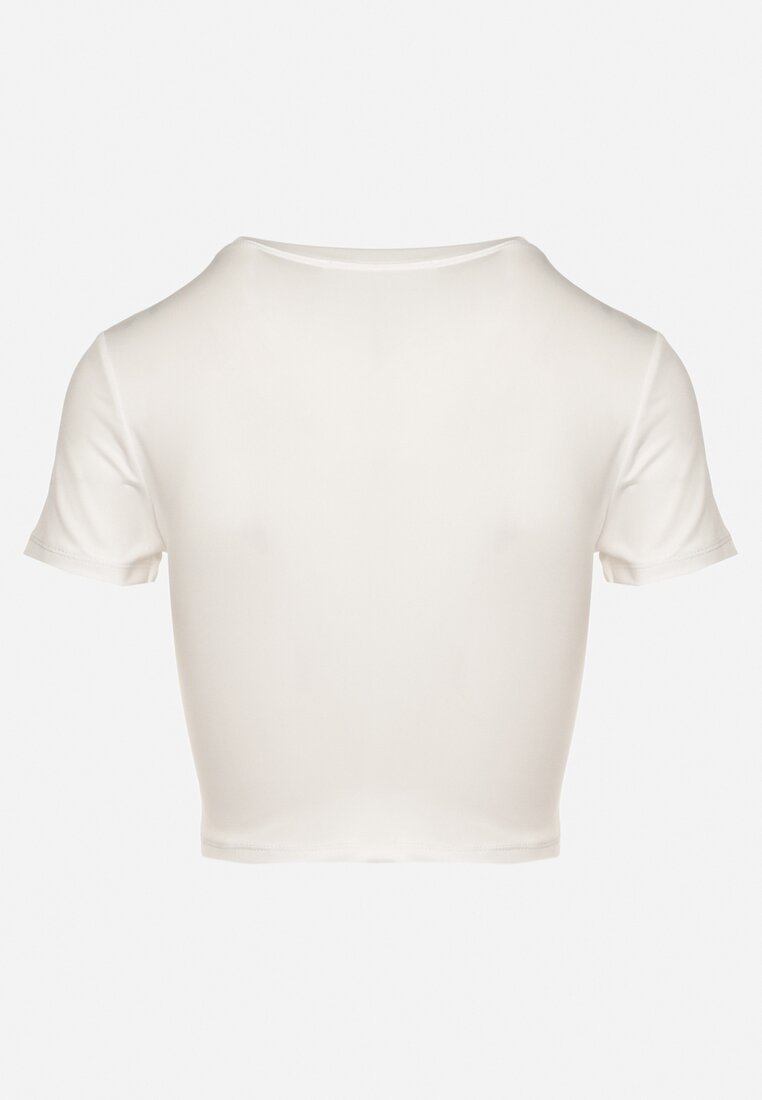 Biały T-shirt z Wiskozą o Dopasowanym Kroju Typu Crop Top Folirra