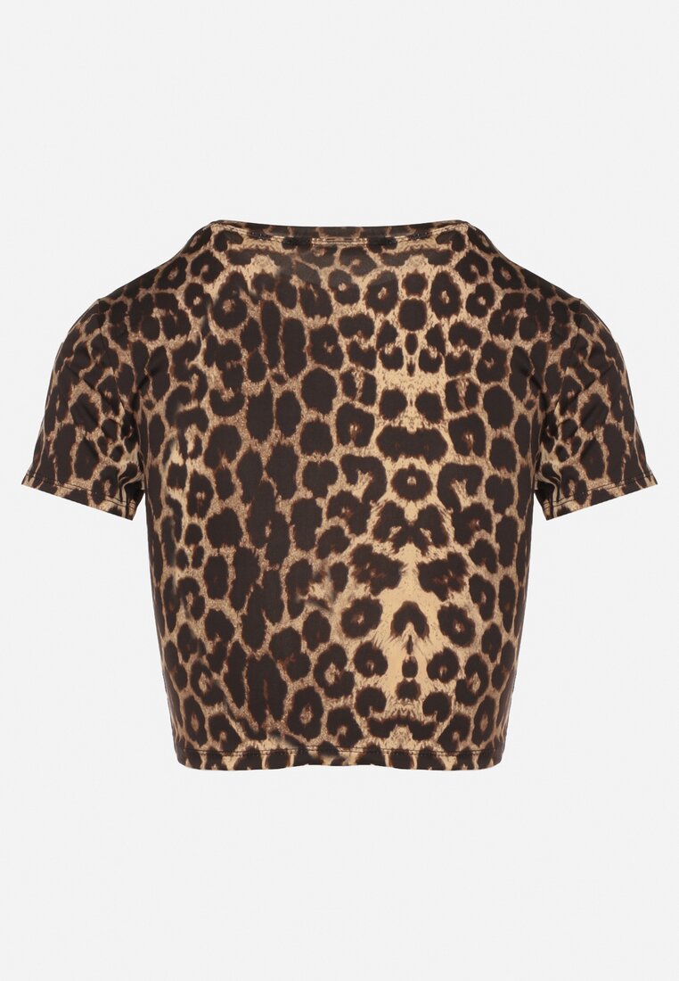 Panterkowy T-shirt z Wiskozą o Dopasowanym Kroju Typu Crop Top Folirra
