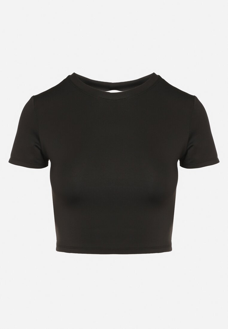 Czarny T-shirt z Wiskozą o Dopasowanym Kroju Typu Crop Top Folirra