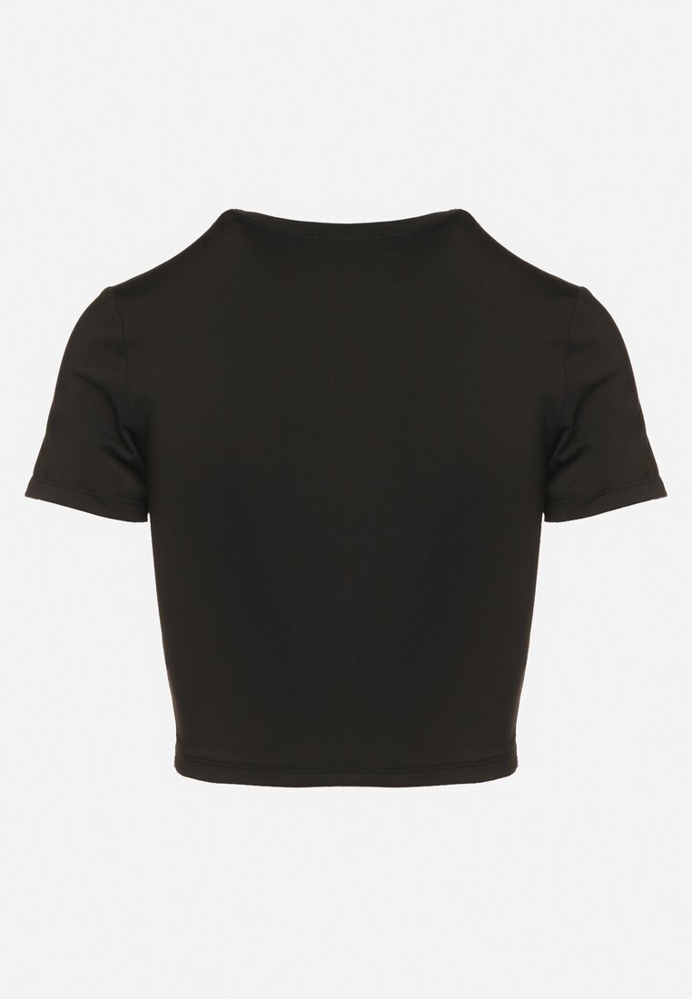 Czarny T-shirt z Wiskozą o Dopasowanym Kroju Typu Crop Top Folirra