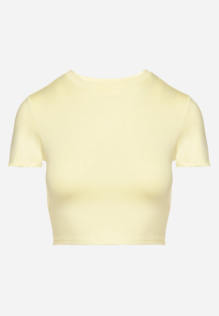 Żółty T-shirt z Wiskozą o Dopasowanym Kroju Typu Crop Top Folirra