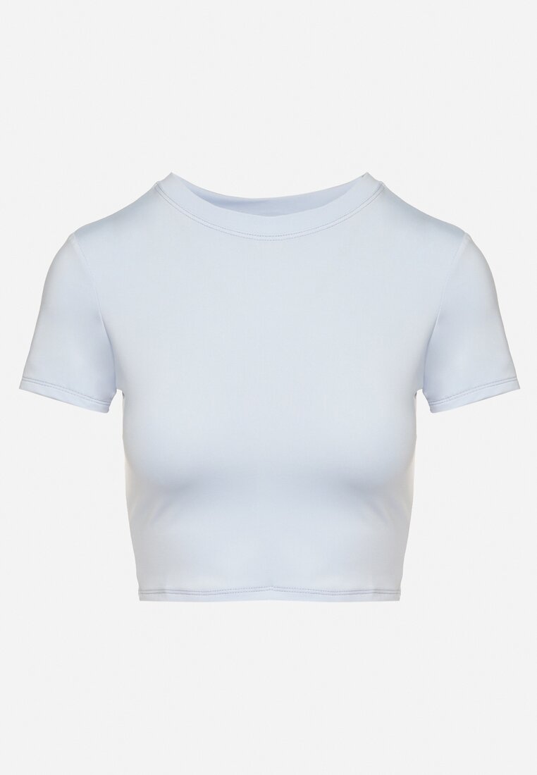 Jasnoniebieski T-shirt z Wiskozą o Dopasowanym Kroju Typu Crop Top Folirra