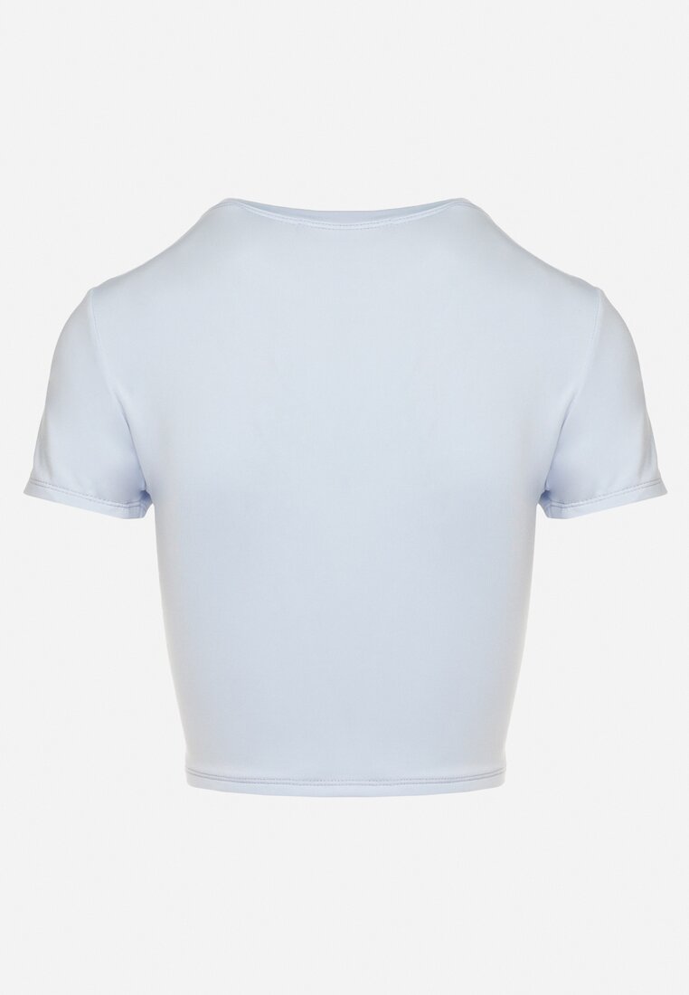 Jasnoniebieski T-shirt z Wiskozą o Dopasowanym Kroju Typu Crop Top Folirra
