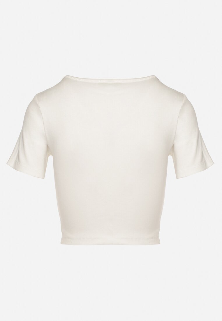 Beżowy Bawełniany T-shirt z Prążkowanego Materiału Linalora