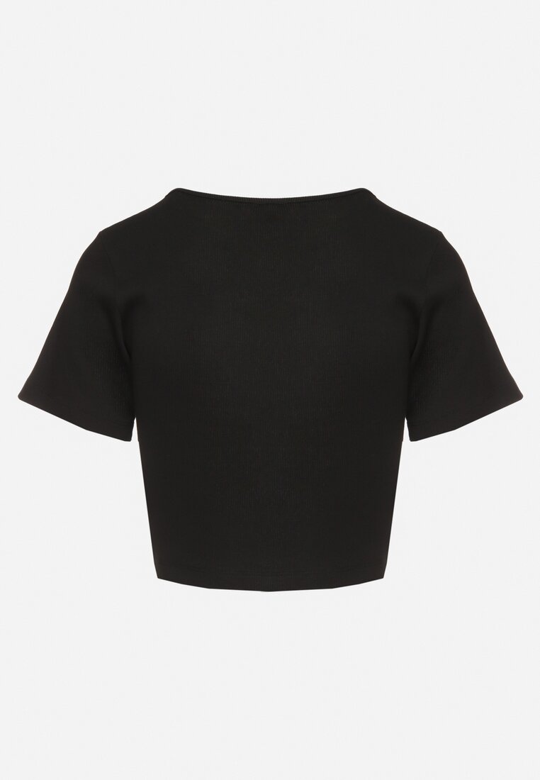 Czarny Bawełniany T-shirt z Prążkowanego Materiału Linalora