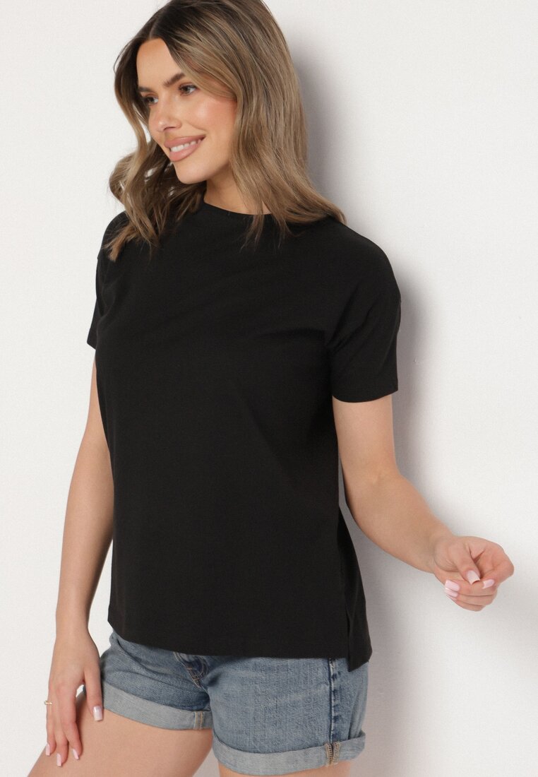 Czarny Klasyczny T-shirt Oversize z Bawełny Zivassa