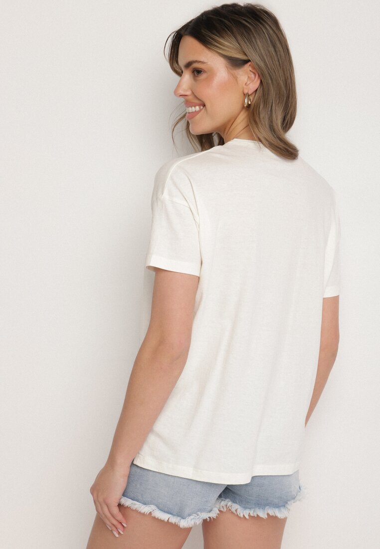 Beżowy Klasyczny T-shirt Oversize z Bawełny Zivassa