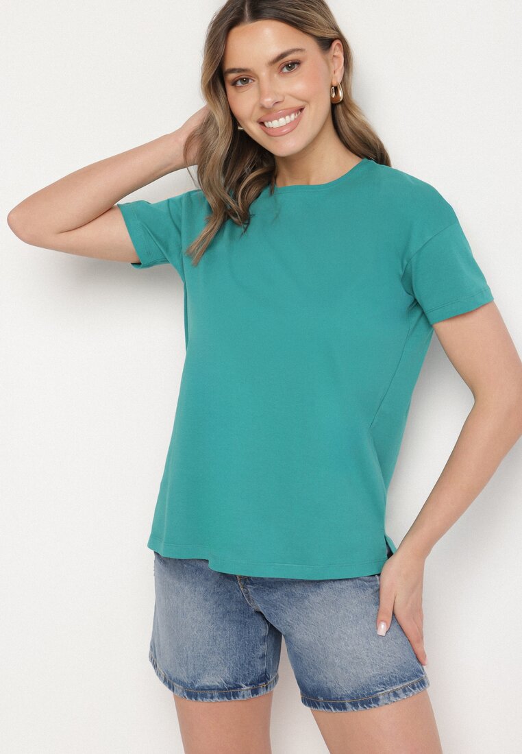 Zielony Klasyczny T-shirt Oversize z Bawełny Zivassa