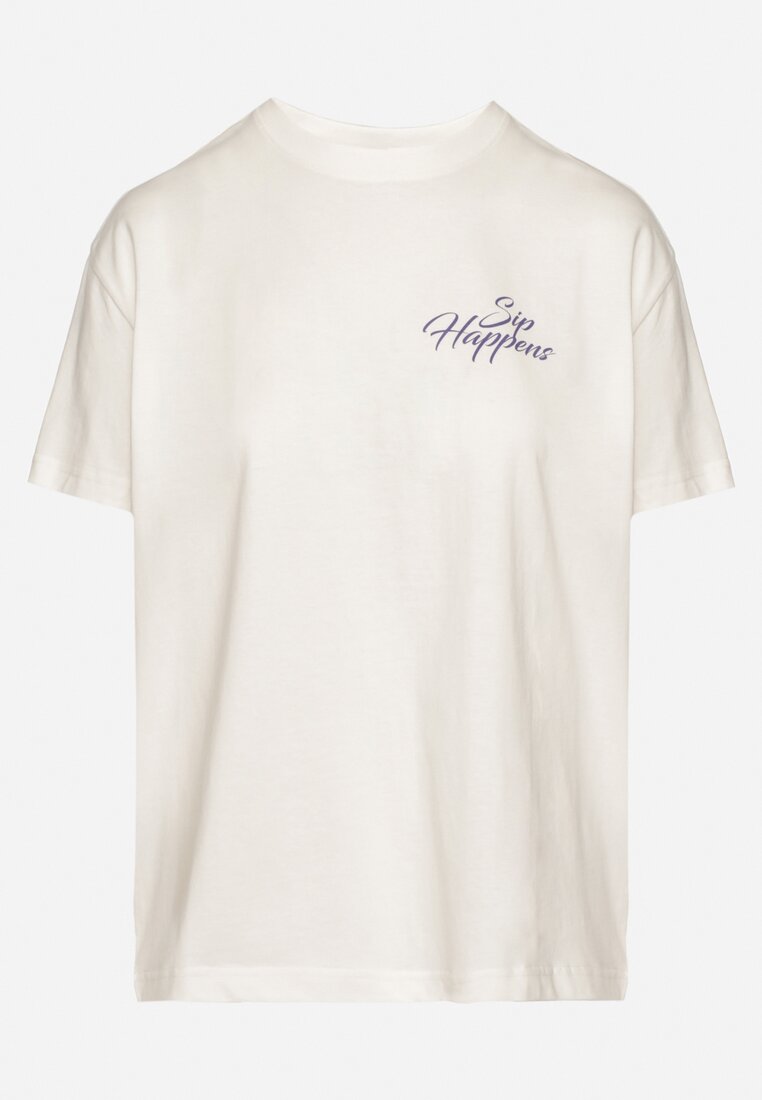 Jasnobeżowy Bawełniany T-shirt z Ozdobnym Nadrukiem Addlessa
