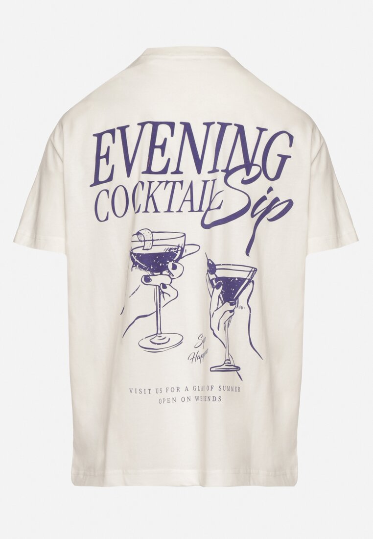 Jasnobeżowy Bawełniany T-shirt z Ozdobnym Nadrukiem Addlessa