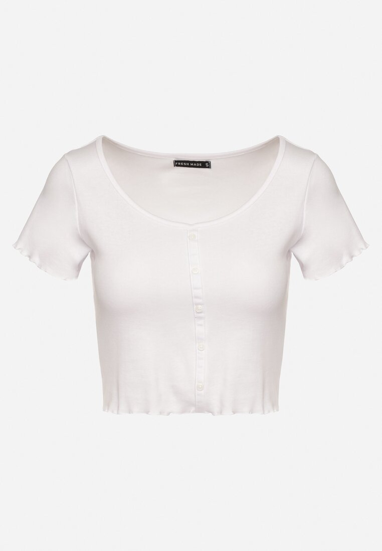 Biały Bawełniany T-shirt o Dopasowanym Kroju z Guzikami Filareina