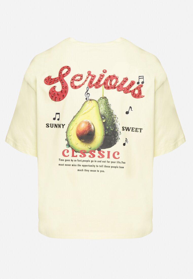Żółty T-shirt z Bawełną i Motywem Awokado Addixa