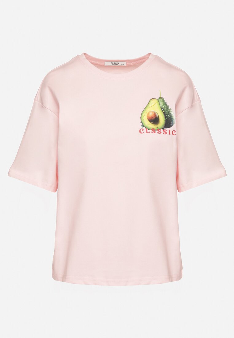 Różowy T-shirt z Bawełną i Motywem Awokado Addixa