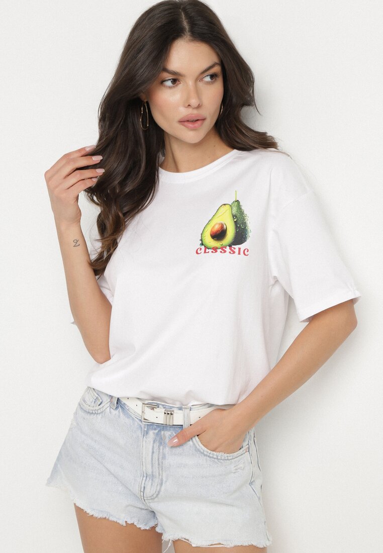 Biały T-shirt z Bawełną i Motywem Awokado Addixa