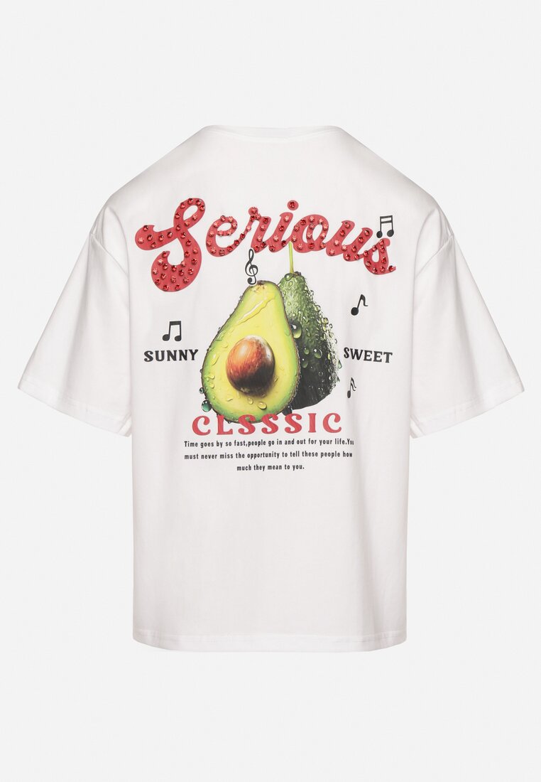 Biały T-shirt z Bawełną i Motywem Awokado Addixa