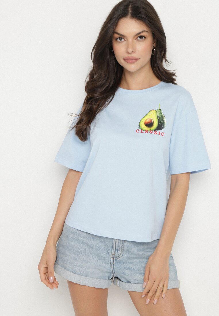 Niebieski T-shirt z Bawełną i Motywem Awokado Addixa