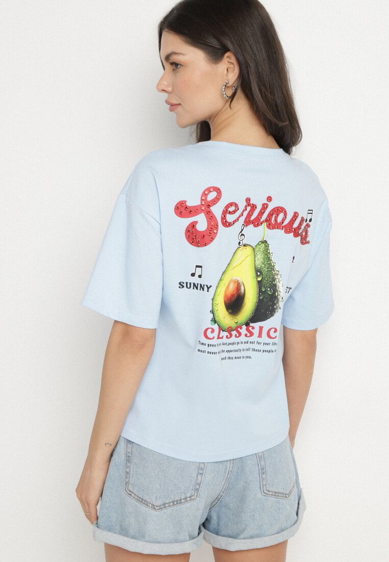 Niebieski T-shirt z Bawełną i Motywem Awokado Addixa