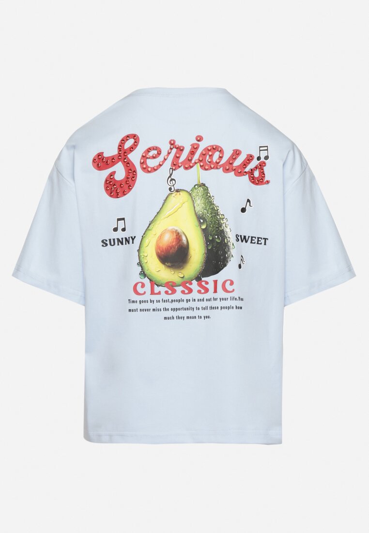 Niebieski T-shirt z Bawełną i Motywem Awokado Addixa