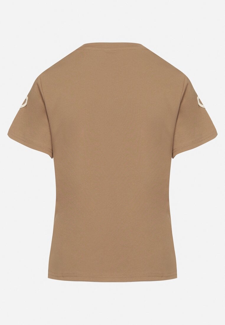 Jasnobrązowy T-shirt z Kwiatowymi Aplikacjami Tilenna