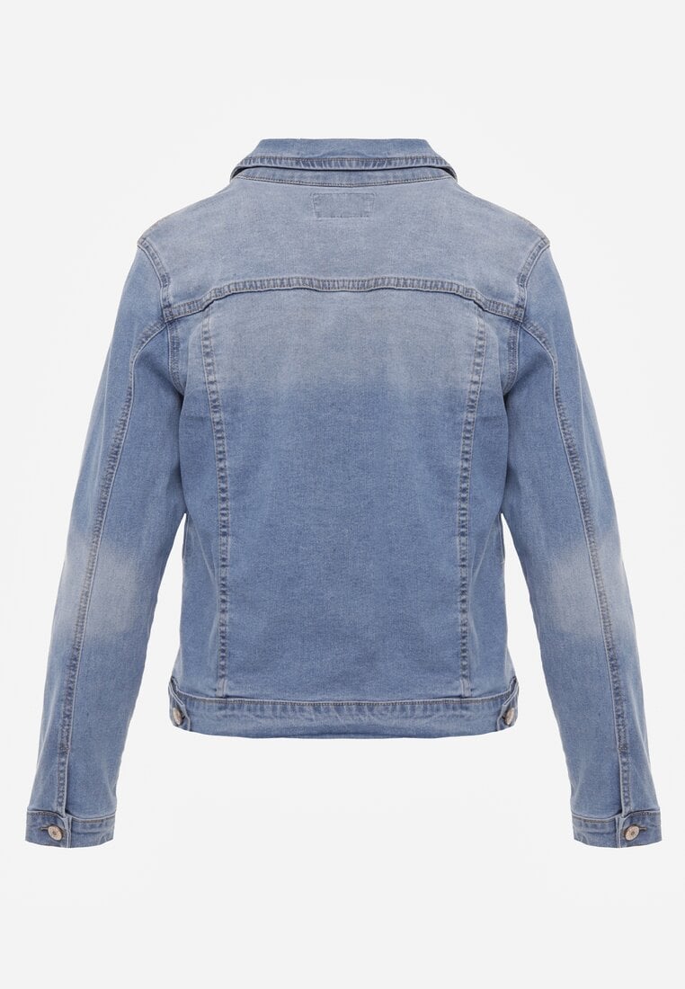 Jasnoniebieska Jeansowa Kurtka z Przetarciami i Kieszeniami z Klapami Hazelle