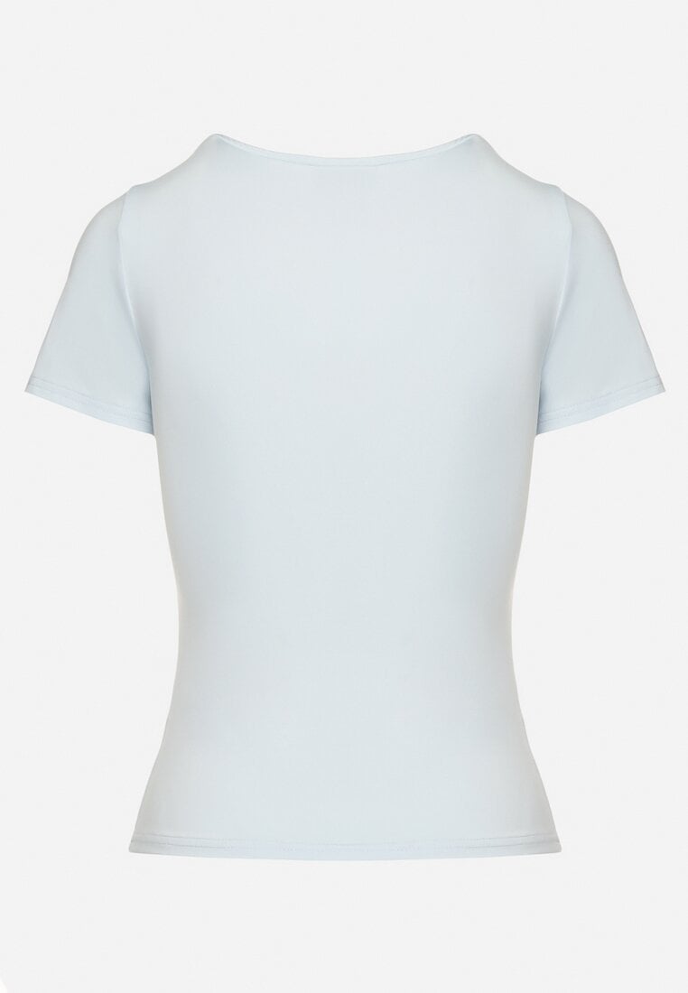 Jasnoniebieski T-shirt z Wiskozą o Dopasowanym Kroju z Dekoltem w Serek Folarisse