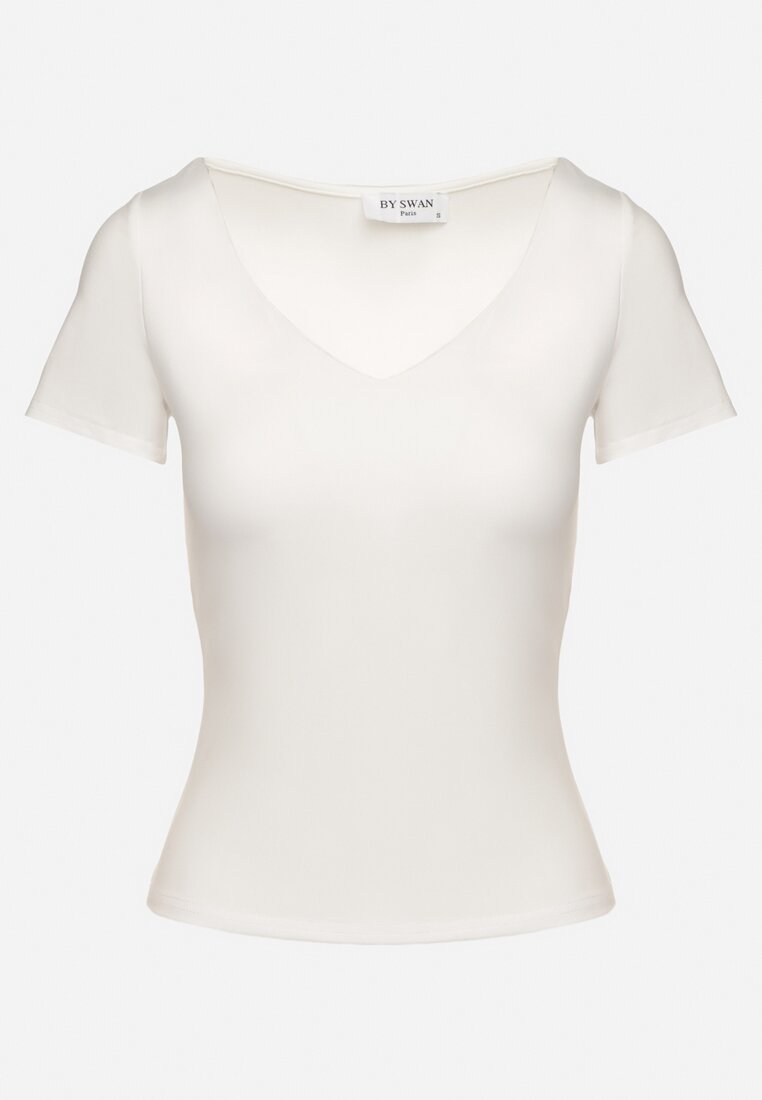 Biały T-shirt z Wiskozą o Dopasowanym Kroju z Dekoltem w Serek Folarisse