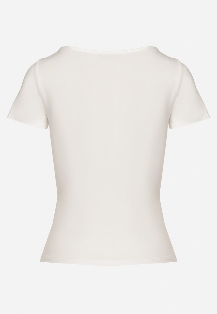 Biały T-shirt z Wiskozą o Dopasowanym Kroju z Dekoltem w Serek Folarisse
