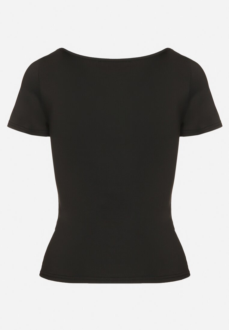 Czarny T-shirt z Wiskozą o Dopasowanym Kroju z Dekoltem w Serek Folarisse