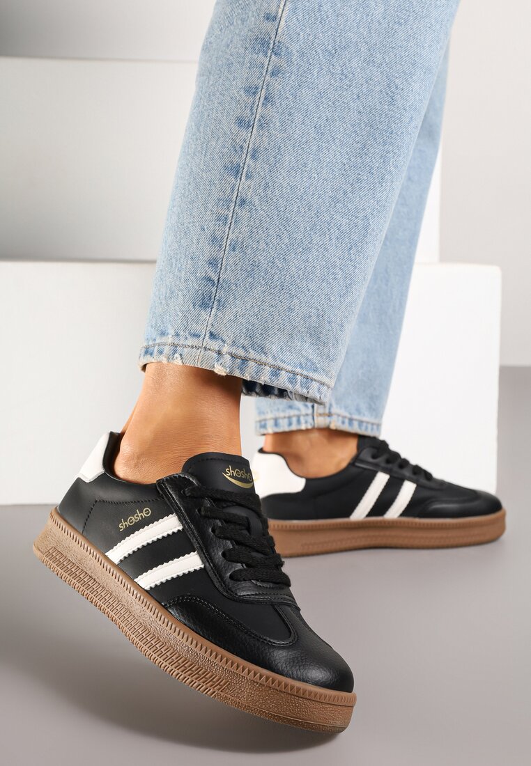 Czarno-Białe Sneakersy w Stylu Tenisówek z Paskami na Boku Saliena