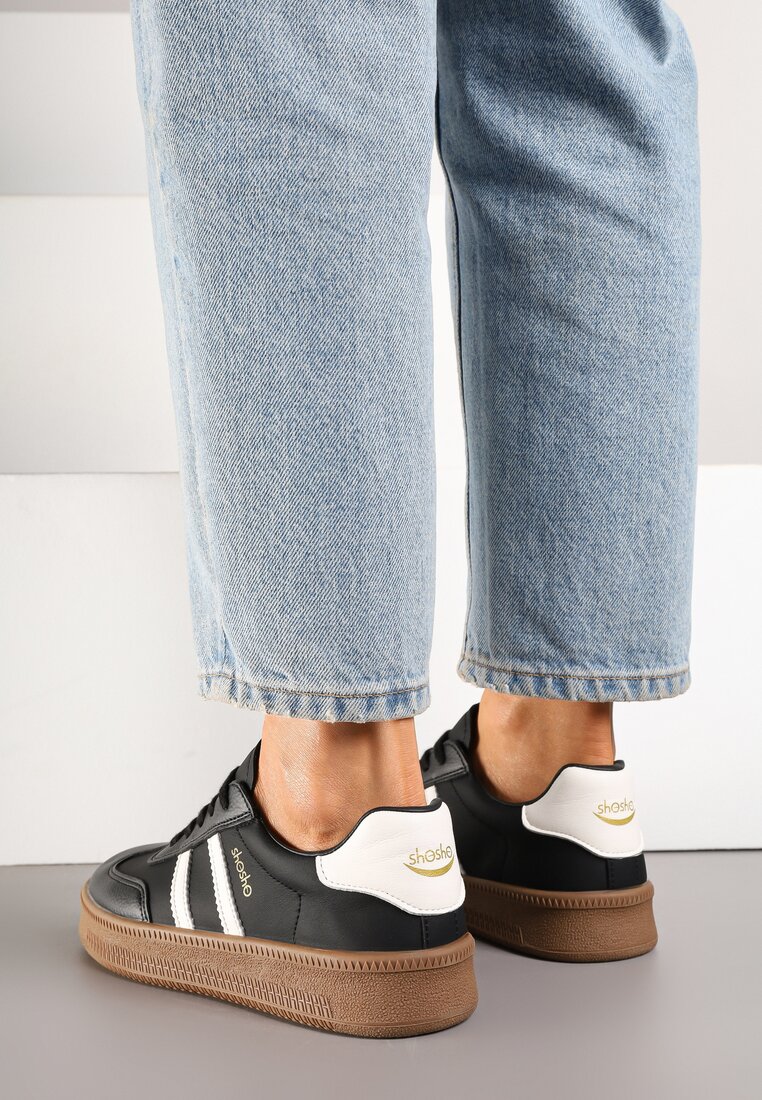 Czarno-Białe Sneakersy w Stylu Tenisówek z Paskami na Boku Saliena