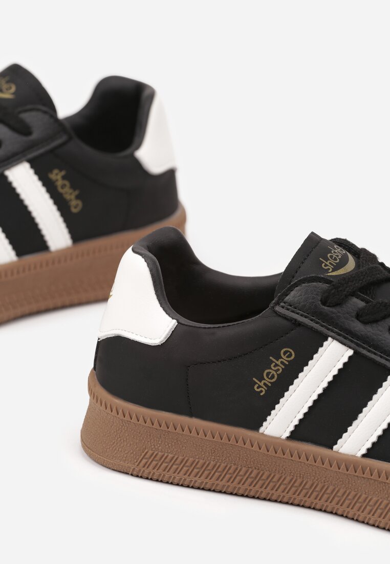 Czarno-Białe Sneakersy w Stylu Tenisówek z Paskami na Boku Saliena