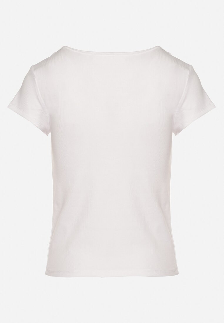 Biały T-shirt z Wiskozą z Prążkowanej Dzianiny Ralendria
