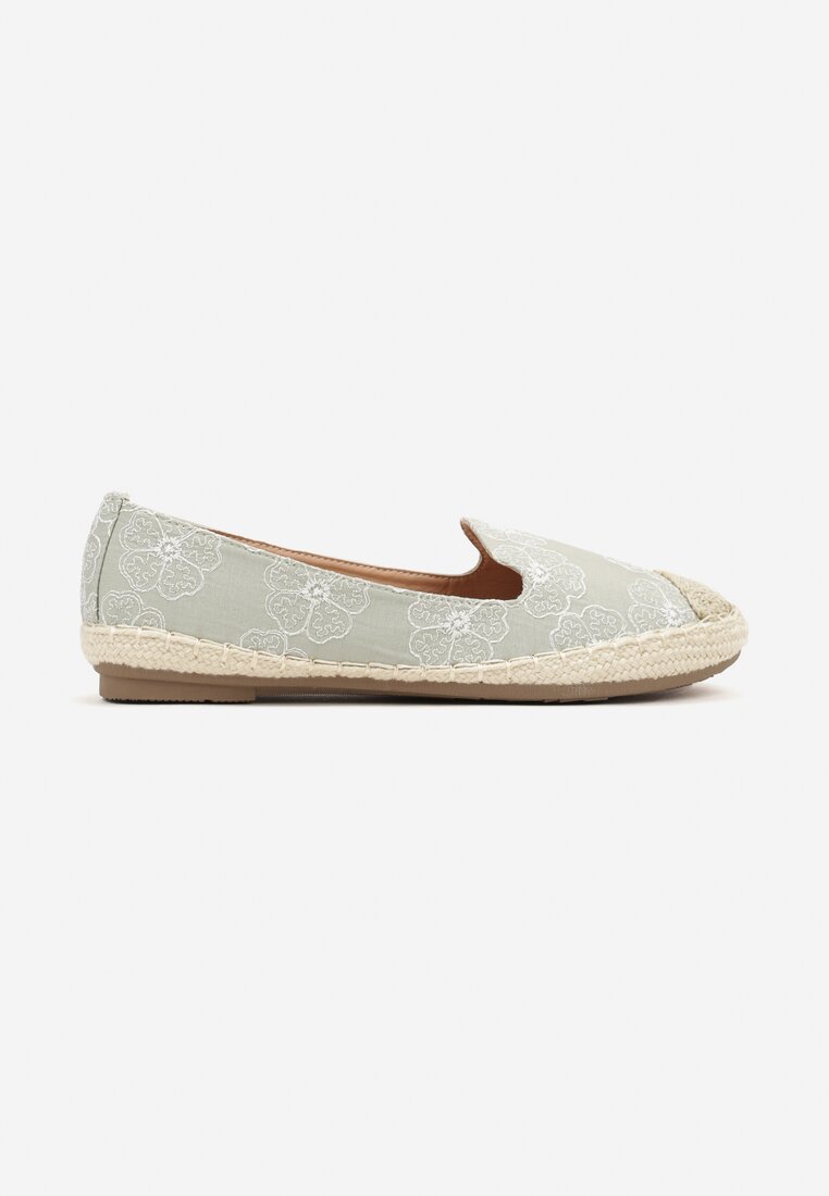 Jasnozielone Espadryle w Kwiaty z Plecionką Raloria