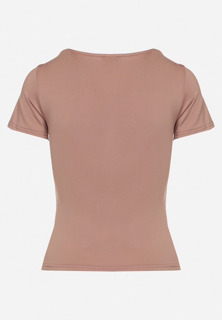 Ciemnoróżowy T-shirt z Wiskozą o Dopasowanym Kroju z Dekoltem w Serek Folarisse