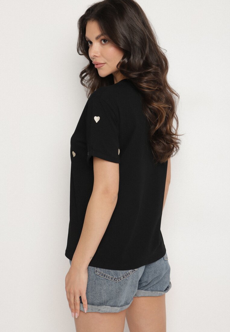 Czarny T-shirt z Bawełny w Serca Kolavelle