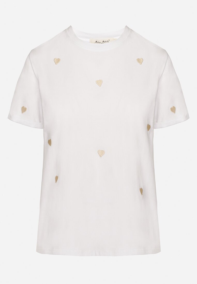 Biało-Beżowy T-shirt z Bawełny w Serca Kolavelle