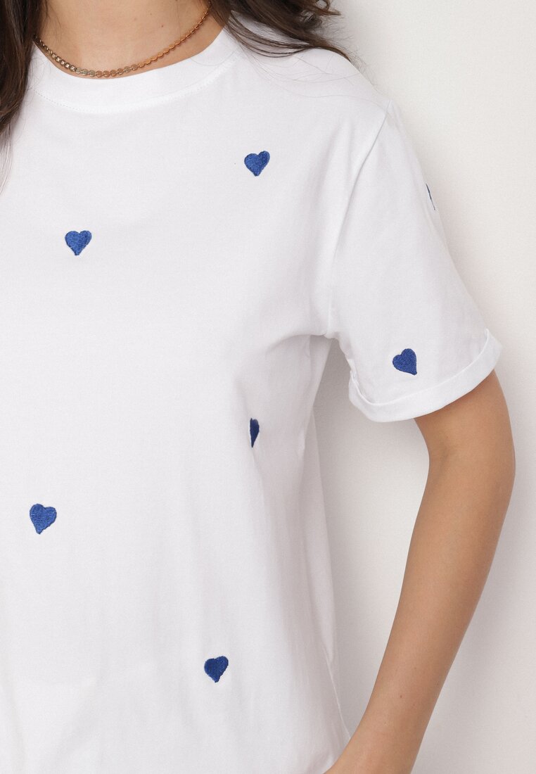 Biało-Niebieski T-shirt z Bawełny w Serca Kolavelle