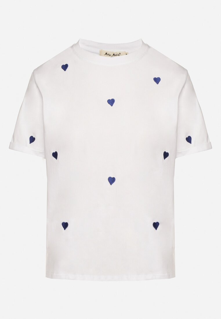 Biało-Niebieski T-shirt z Bawełny w Serca Kolavelle