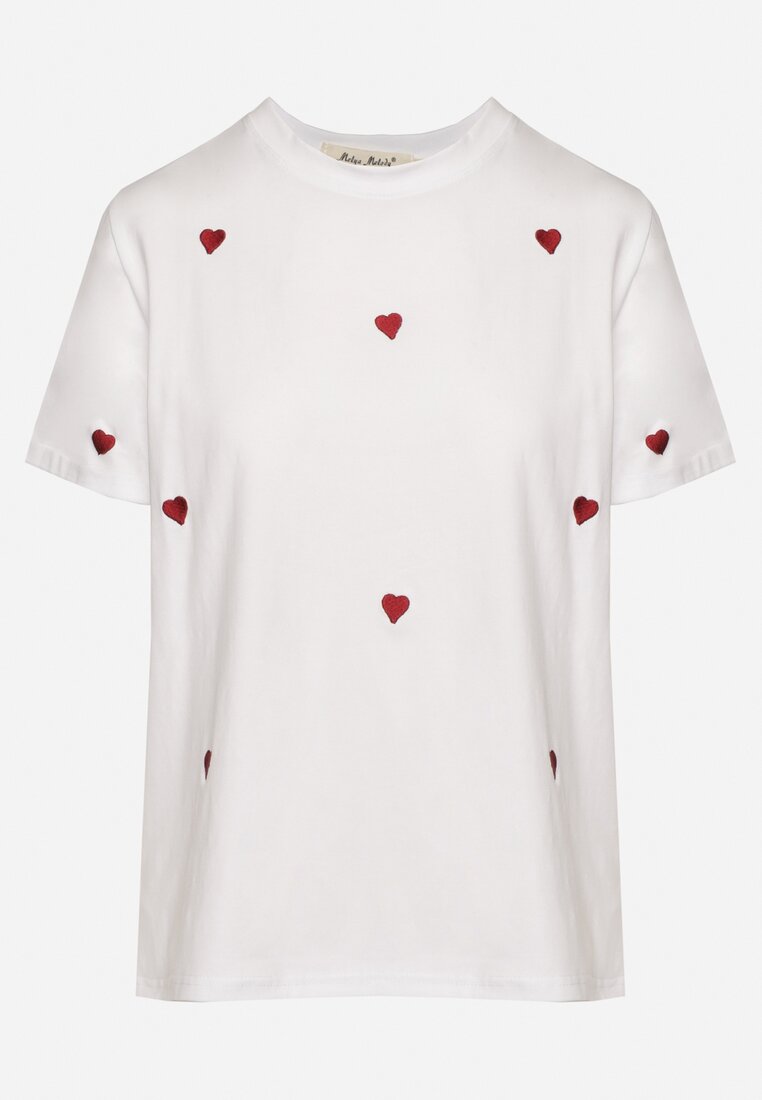 Biało-Czerwony T-shirt z Bawełny w Serca Kolavelle